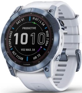 Умные часы Garmin Fenix 7X Sapphire Solar GPS, белый/синий