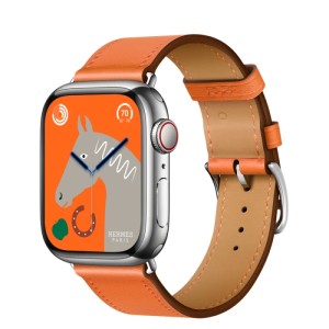 Apple Watch Hermes Series 9 41mm Silver Stainless Steel Case with Single Tour, Orange (оранжевый)