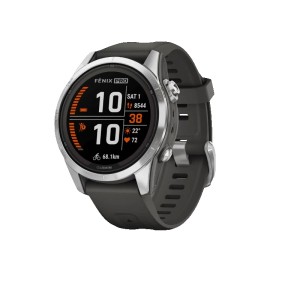 Смарт-часы Garmin Fenix 7S Pro Solar серебристый с черным силиконовым ремешком (010-02776-01)