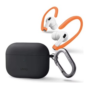 Чехол с карабином Uniq NEXO Liquid silicone + Sports ear hooks для AirPods Pro 2, серый (AIRPODSPRO2-NEXOGRY)