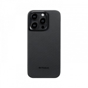 Чехол Pitaka MagEZ Case 4 для iPhone 15 Pro Max (6.7"), черно-серый узкое плетение, кевлар (арамид) 600D KI1501PMA