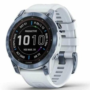 Умные часы Garmin Fenix 7 Sapphire Solar титановый синий минерал DLC с белым ремешком (010-02540-25)