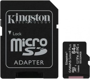 Карта памяти Micro SD Kingston Canvas Select Plus 64GB Class10 100MB/s (SDCS2/64GB) + SD adapter