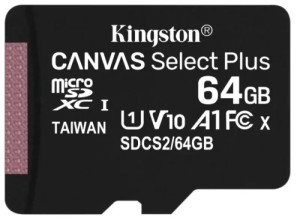 Карта памяти Micro SD Kingston Canvas Select Plus 64GB Class10 100MB/s (SDCS2/64GBSP)