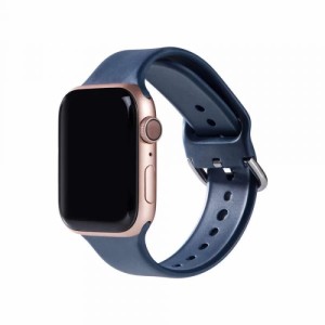 Ремешок силиконовый с металлической застежкой для Apple Watch 42/44/45/49mm Темно синий