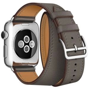 Ремешок из экокожи для Apple Watch 42/44/45/49mm Двойной (Серый/Коричневый)