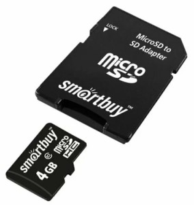 Карта памяти Micro SD Smartbuy 4GB Class10 25MB/s (SB4GBSDCL10-01) + SD adapter