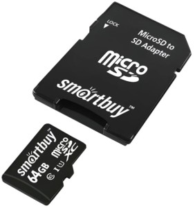 Карта памяти Micro SD Smartbuy 64GB Class10 20MB/s (SB64GBSDCL10-01LE) + SD adapter