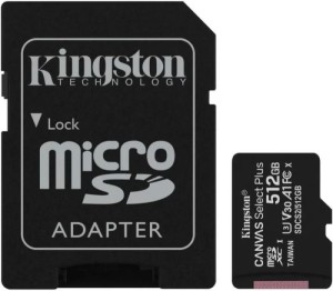 Карта памяти Micro SD Kingston Canvas Select Plus 512GB Class10 100MB/s (SDCS2/512GB) + SD adapter