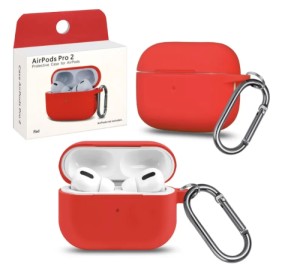 Силиконовый чехол для Apple AirPods Pro 2 с карабином Red