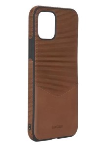 Накладка силикон + кожа LuxCase для iPhone 11 Pro со строкой Brown