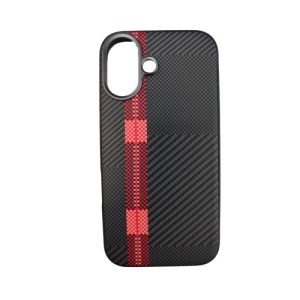 Накладка силикон под карбон Case with MagSafe для Apple iPhone 16 Черно-Красный