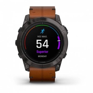 Умные часы Garmin Epix Pro (Gen 2) Sapphire Edition 51 мм, титановый угольно-серый, DLC, коричневый кожаный ремешок