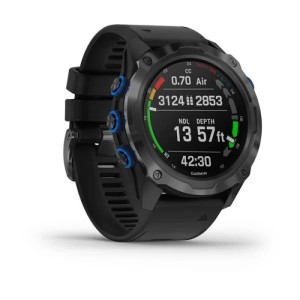 Комплект умные часы Garmin Descent MK2I, титановые с DLC-покрытием и черным ремешком + датчик Descent T1