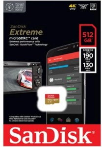 Карта памяти microSD 512GB SanDisk microSDXC Class 10 UHS-I A2 C10 V30 U3 Extreme 190MB/s SDSQXAV-512G-GN6MN