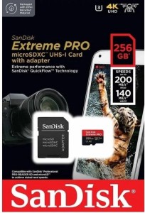 Карта памяти SanDisk micro SDXC 256Gb Extreme Pro UHS-I U3 V30 A2 + ADP (200/140 MB/s)