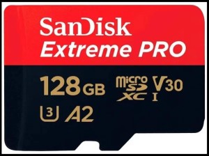 Карта памяти SanDisk microSDXC 128 Gb Extreme Pro Class 10, V30, A2, UHS-I U3, адаптер на SD