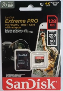 Карта памяти SanDisk microSDXC 128 Gb Extreme Pro Class 10, V30, A2, UHS-I U3, адаптер на SD