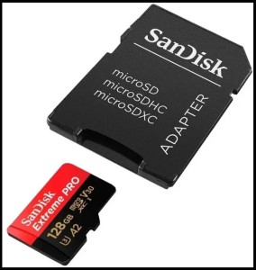 Карта памяти SanDisk microSDXC 128 Gb Extreme Pro Class 10, V30, A2, UHS-I U3, адаптер на SD