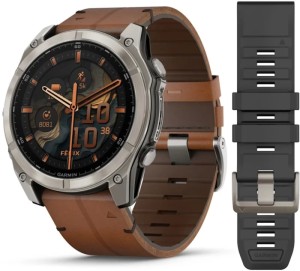 Умные часы Garmin Fenix 8 51 мм AMOLED Sapphire Titanium, with chestnut leather band plus graphite silicone band (010-02905-40)