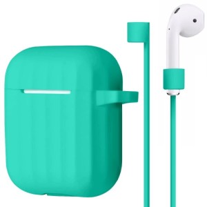 Чехол ребристый Bruno для AirPods с карабином и держателем наушников (Бирюзовый)