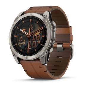 Умные часы Garmin Fenix 8, 51 мм, Amoled Sapphire Bare Titanium / Black / Chestnut Leather Band, коричневый/графит