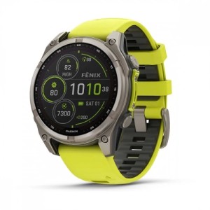 Умные часы Garmin FENIX 8, 47 ММ, Solar, Sapphire, титановый серый с желтым ремешком