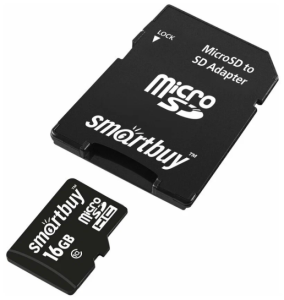 Карта памяти Micro SD Smartbuy 16GB Class10 30MB/s (SB16GBSDCL10-01LE) + SD adapter