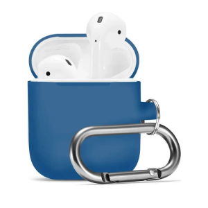 Силиконовый чехол для Apple AirPods с карабином Dark Blue