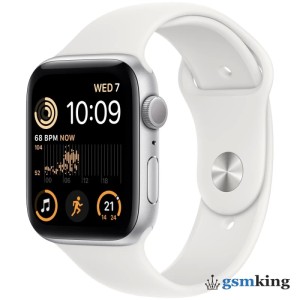 Apple Watch SE 2022 GPS 44mm Silver Aluminium Case with White Sport Band (Белые)