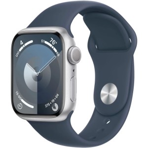 Apple Watch Series 9 GPS 41mm Silver Aluminium Case with Storm Blue Sport Band (Белые/Синие)